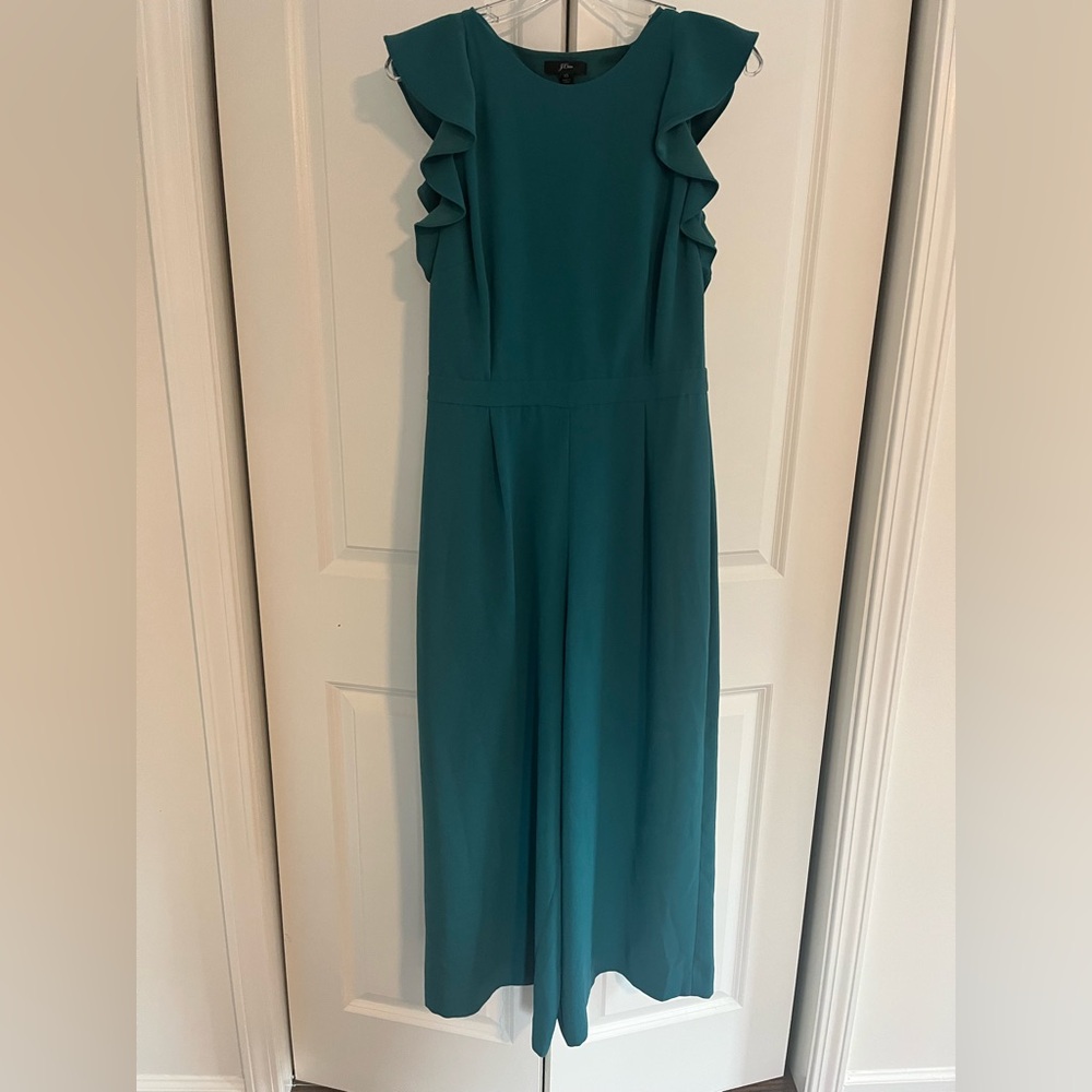 J. Crew Teal Ruffle Sleeve Jumpsuit